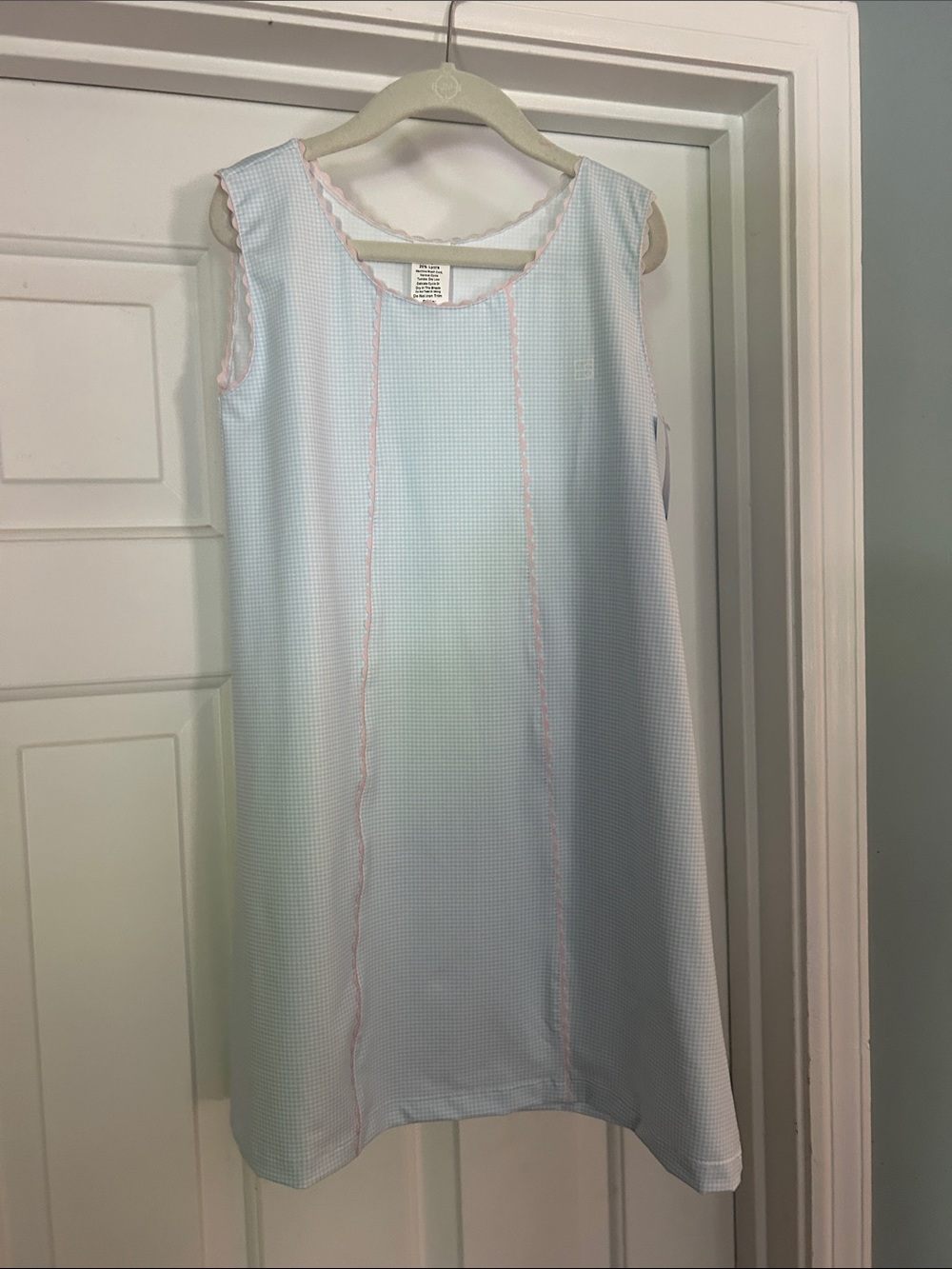 Set Athletic Girls' Light Blue Gingham Sleeveless Dress with Pink Trim